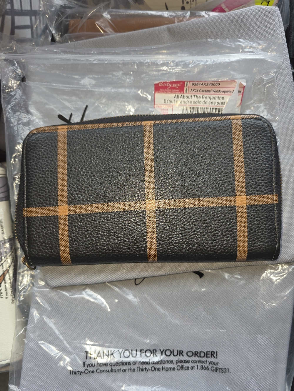 Caramel Windowpane  All About The Benjamins Wallet